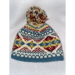 ERIN KNITWEAR Ireland wool beanie hat Vintage Fair Aisle nordic Fleece Puff